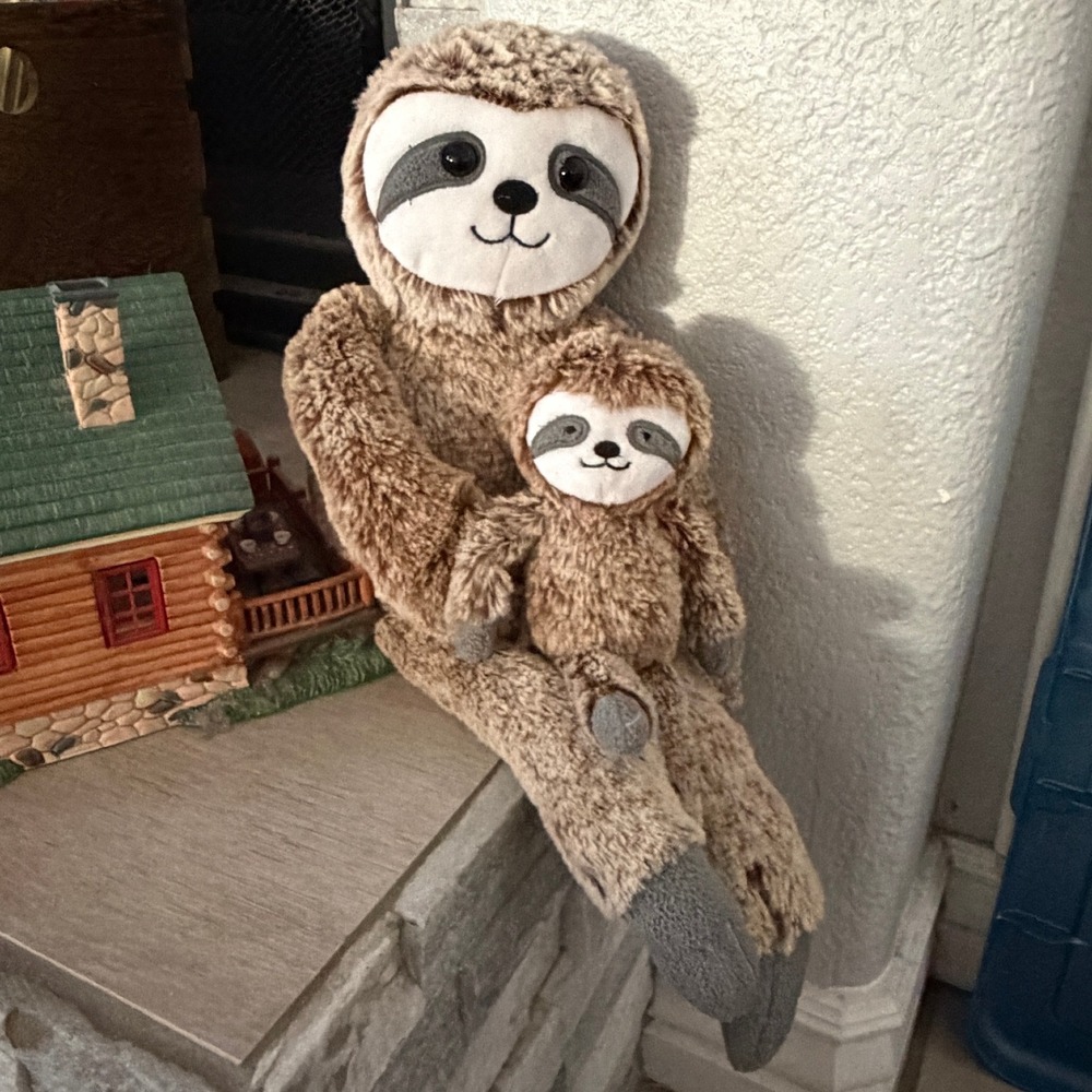 Target Brown Plush Sloth Mother & Baby Stuffed Animal Nursery Decor 18 Inch